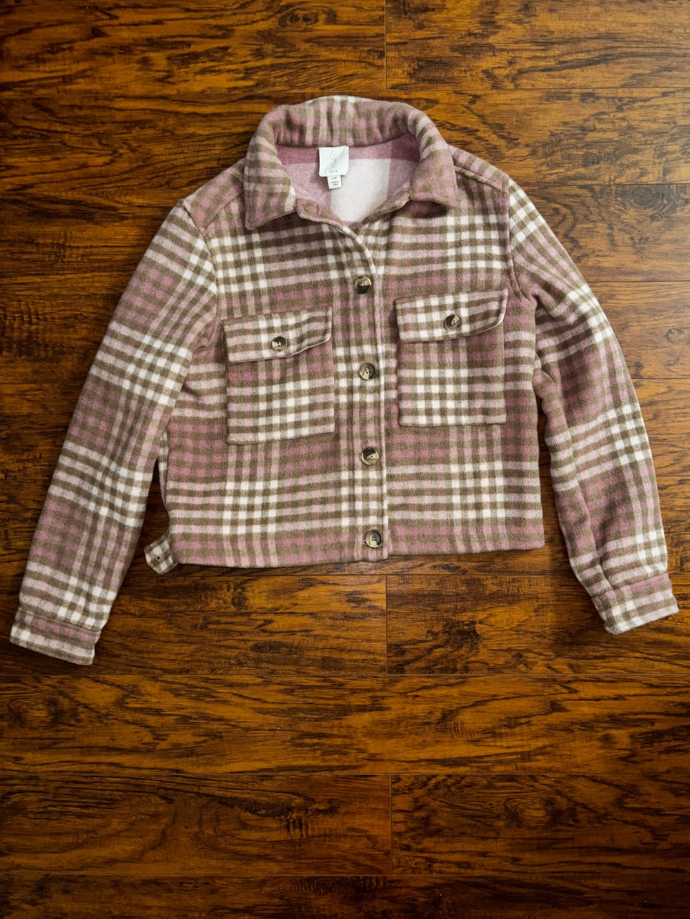 Joie Shacket Pink Brown Plaid Button-Front Flannel Coat Shirt Jacket Wool Blend - Picture 2 of 8